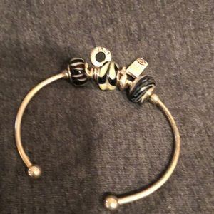 Sterling Silver Cuff Bracelet with B/W Beads